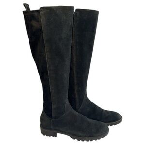 Alex Marie Lemala Black Suede Leather Knee Boots Lug Sole Full Zip Sz 8.5